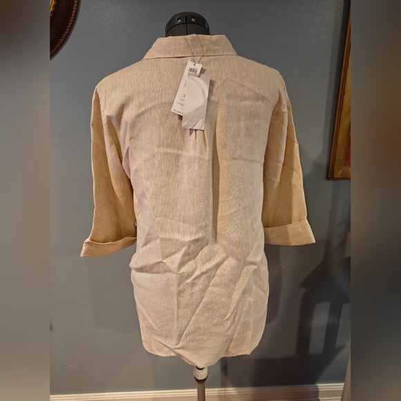 NWT Chico's Sand Beige Linen Button Up Shirt Size 3 Large - Picture 2 of 6